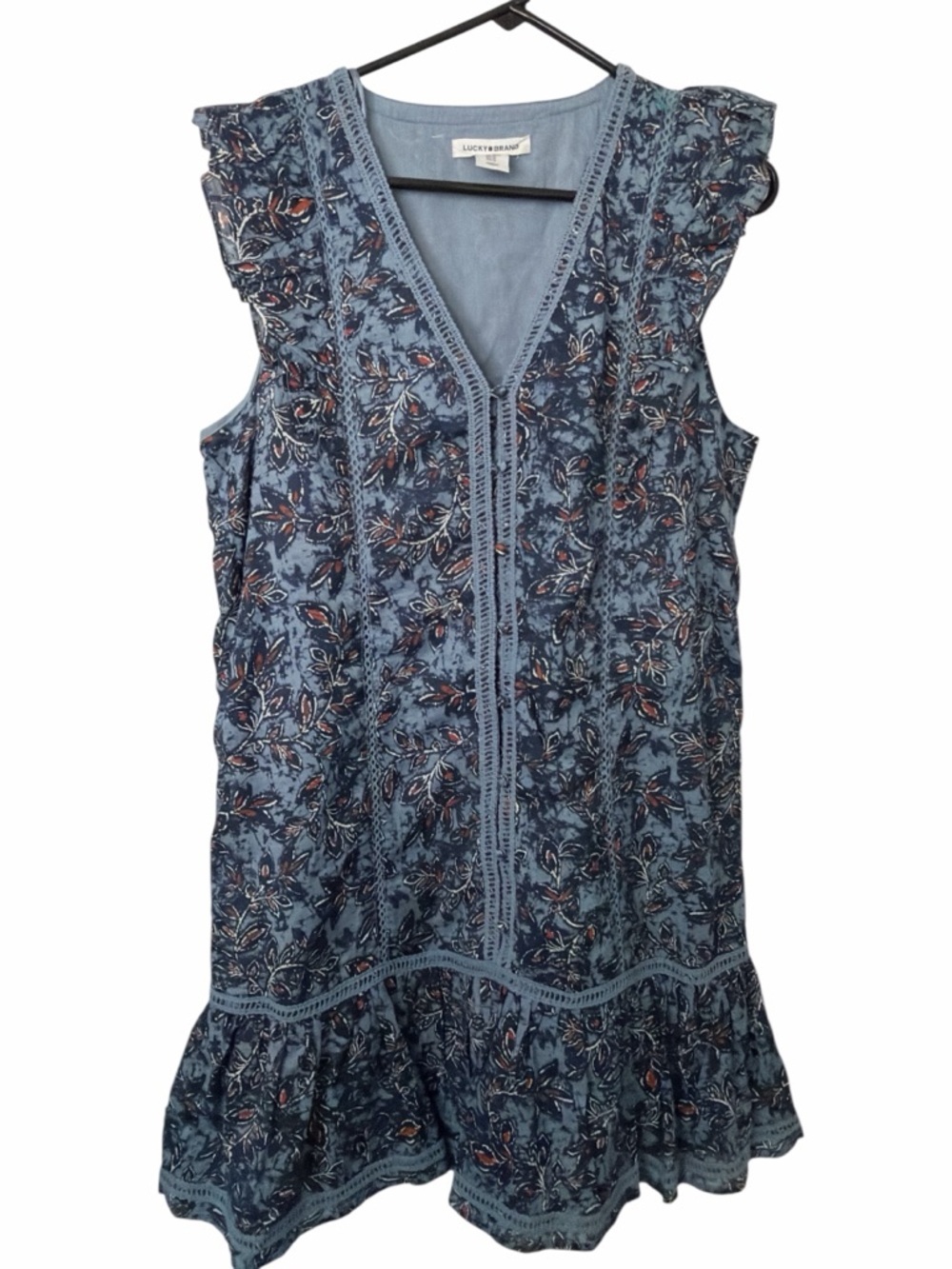Lucky Brand Blue Floral Ruffle Cap Sleeve Short Dress V-neck Button Front